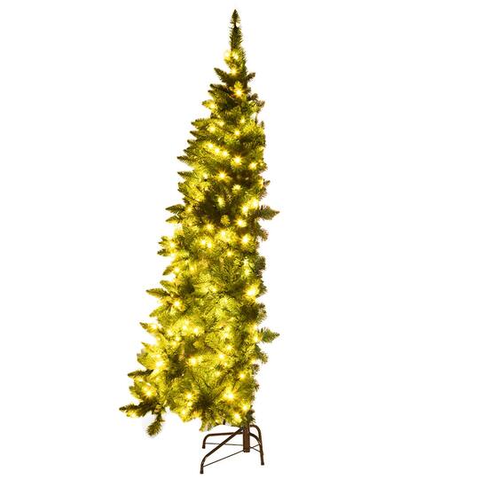 Costway 6ft. Pre-Lit Green Artificial Half Christmas Tree, Warm White LED Lights